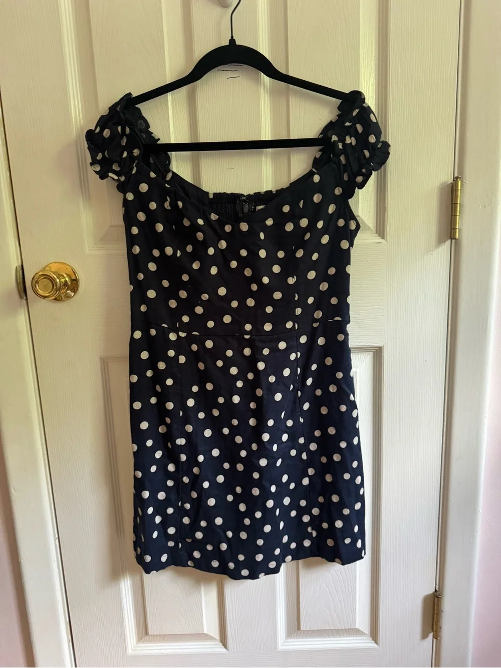 Abercrombie & Fitch Navy Polka Dot Mini Linen Dress size Medium - Picture 3 of 15